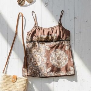 BCX Women’s Y2K Indie Boho Style Paisley Tank Top with Back Tie Silky Polyester